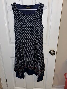 Reborn Navy Dress with Gold Logo Accent